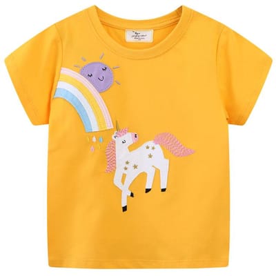 Meisjes T-shirt Korte mouw Kinderen Nieuw Europa en De Verenigde Staten Kinderen Cartoon Baby Tops Casual Kleding 130cm white
