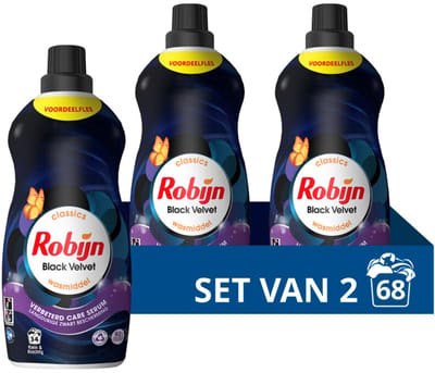 Robijn - Klein & Krachtig Wasmiddel Black Velvet 34 Wasbeurten - 2 x 1,19 liter - Voordeelverpakking
