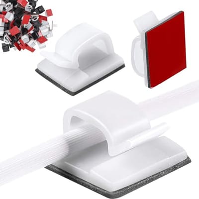 60 Stuks Zelfklevende Kabelclips voor Draadbeheer - Zwart, Rood en Helder - Koord Organizer voor Bureau en Thuis