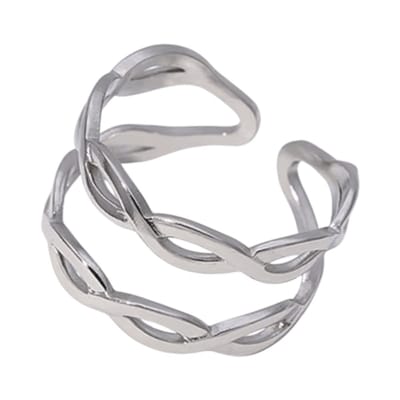 Aramat Jewels | Ringen | Open Ring RVS met Gevlochten Lijnen (12 mm) | Zilverkleur | |14mm | Staal | Volwassenen | Verkleurd niet