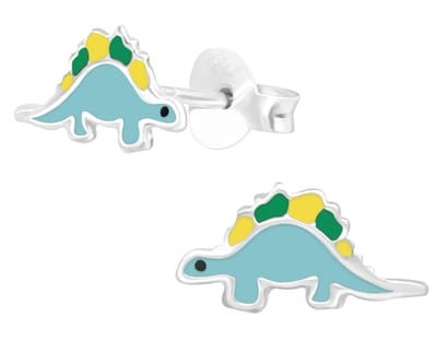 Joy|S - Zilveren dinosaurus oorbellen - 10 x 5 mm - blauw