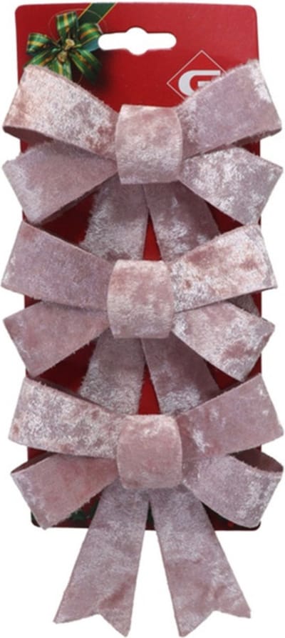 Gerimport kerstornamenten strikken - 3x st- velvet roze - 10x13 cm - glitters - kerstversiering