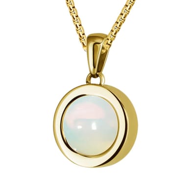Quiges Dames Ketting met Hanger RVS Goudkleurig en Opaal Mini Coin - SLSHS498