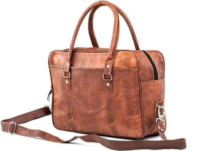 Satchel Messenger Tas van Echt Leer - Ruwe Urban Vintage Look – Cognac Bruin - 37x27x10cm – A4 documenten/Laptop 15 inch – Miramar Model 051