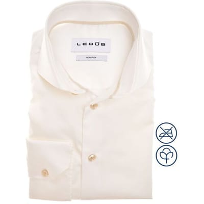 Ledûb Overhemd Plain Color Non-Iron Cotton Subtle Detail Antiekwit-Zand / male