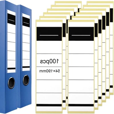 Set van 100 zelfklevende bestandslabels 54 x 190 mm voor mappen, archivering en kantoororganisatie in het wit