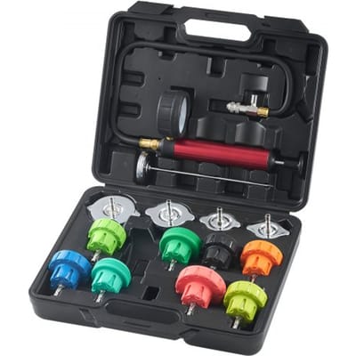 VEVOR 14-Delige Radiateurkoelvloeistofdruktesterset, Druktester, Koelwatervulapparaat, Radiateurontluchtingsapparaat, Koelsysteemtester Inclusief Thermometer, 4 Metalen Adapters en 8 Testdoppen