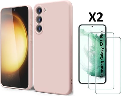 Hoesje Geschikt Voor Samsung Galaxy S23 Plus Hoesje siliconen Pink Sand zacht siliconen hoesje TPU backcover - Met Screenprotector - 2 stuks