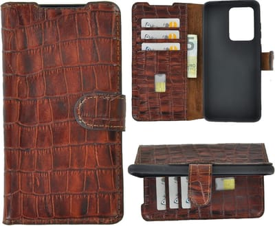 Samsung Galaxy S20 Ultra hoesje - Wallet Bookcase Echt Leder hoes Croco Bruin