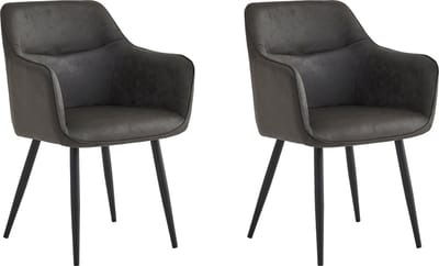 Colenis® - City Eetkamerstoel - Set Van 2 - Antraciet - Microfiber - Industrieel - Stoel - Design - Armleuningen
