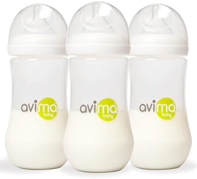 Avima Baby 3 Pack 12 oz. Anti-koliek brede hals flessen met fase 3 snelle stroom tepels