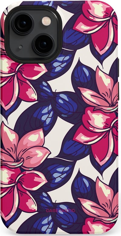 Casetastic hoesje geschikt voor Apple iPhone 13 mini - MagSafe - Dubbellaagse bescherming - Tropen paradijs - Fashion Case - Donkerblauw Roze Koraal Lila