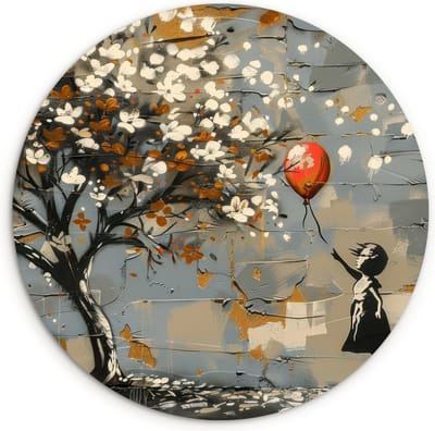 WallCircle® Wandcirkel 120x120 cm - Muurcirkel Boom - Graffiti - Banksy Style - Balloon Girl - Modern Kunst - Woonaccessoires cirkel - Muurdecoratie woonkamer - Wanddecoratie slaapkamer - Kamer decoratie accessoires - Ronde schilderijen