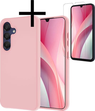 Hoesje - Met Screenprotector - Geschikt voor Samsung Galaxy A15 - Sterk & Shockproof - Back Cover - Siliconen Case - Telefoon Hoes - Lichtroze
