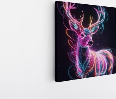 Saammp Canvas Schilderij - Abstract Kleurrijk Hert - Natuur - Dieren - 20x20 - Foto op canvas - Wanddecoratie - Muurdecoratie Woonkamer - Slaapkamer decoratie - Canvas Print
