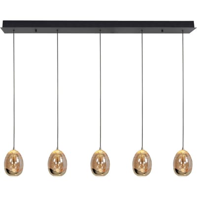 HighLight Hanglamp Golden Egg, amber/goud, lengte 107 cm, 5-lamps glas