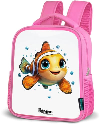 NoBoringSuitcases.com® - Rugzak roze - Schooltas meisjes - Clownvis met bellen op witte achtergrond - Kinder rugtas meisje - Boekentas kind - Kinderrugzak voor school - Schoolrugzak