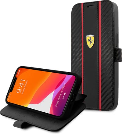 Ferrari hoesje voor iPhone 13 Mini - Book Case hoesje - Smooth Tire Stripe - Zwart