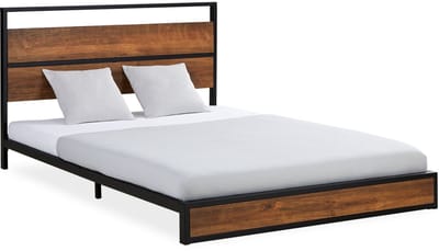 Homestyle4u Metalen bed - 140x200 cm - Tweepersoonsbed - met Lattenbodem - Zwart en Bruin