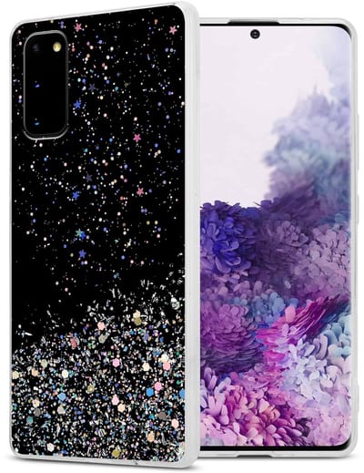 Cadorabo Hoesje geschikt voor Samsung Galaxy S20 in Zwart met Glitter - Beschermhoes van flexibel TPU silicone met fonkelende glitters Case Cover Etui