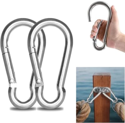 2 stuks grote karabijnhaken - hangmatschommelhaak - roestvrijstalen karabijnhaak voor huisdieren, hangmat 140 x 12 mm (zilver)M12