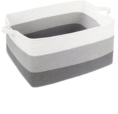 Opbergmand, groot, 48 x 34 x 28 cm, met handgrepen, opvouwbare opbergmand van katoenen touw, stabiele wasmand voor wasgoed, dekens en speelgoed