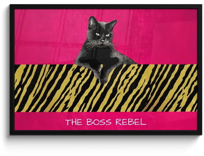 Poster in lijst - Fotolijst 90x60 cm - Posters - Kat - Baas - Roze - Tijgerprint - Posterlijst zwart - Decoratie - Wanddecoratie woonkamer - Muurdecoratie slaapkamer
