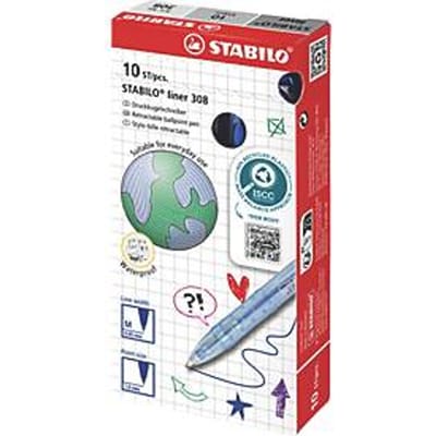 STABILO® intrekbare birosliner 308, medium punt met lijndikte 0,45 mm, schrijfkleur groen, houderkleur groen, 10 st.