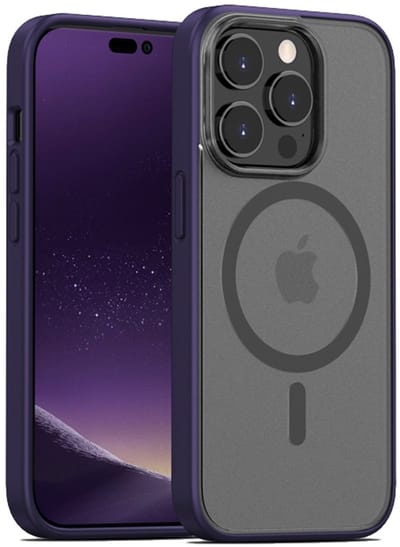 Mobiq Magneet Hoesje geschikt voor iPhone 14 Pro Max - Geschikt voor Magafe - Schokbestendig Frosted ontwerp paars