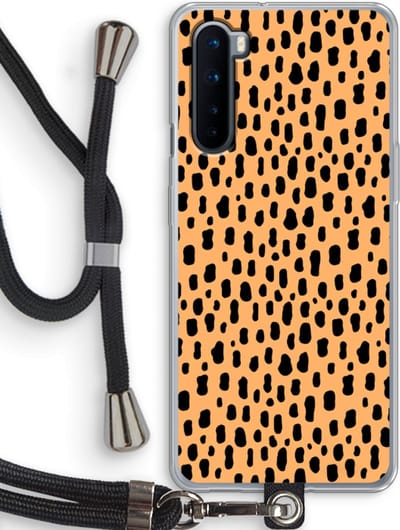 Case Company® - Hoesje met koord geschikt voor OnePlus Nord hoesje met Koord - Panter - Telefoonhoesje met Zwart Koord - Bescherming aan alle Kanten en Over de Schermrand