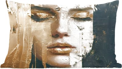 Sierkussens - Kussentjes Woonkamer - 60x40 cm - Abstract - Goud - Gezicht - Lippen