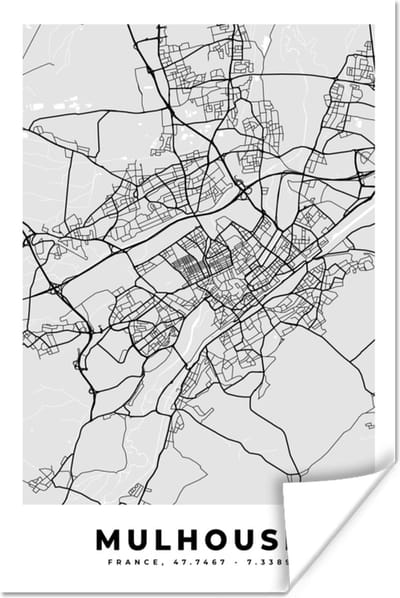 Poster Frankrijk - Mulhouse - Stadskaart - Plattegrond - Kaart - 120x180 cm XXL