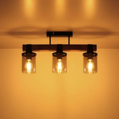 Globo Plafondlamp Lila met houten balk, 3-lamps