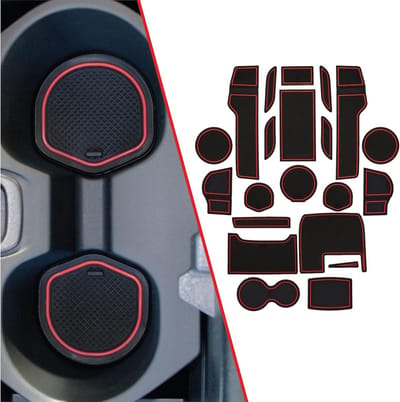 Custom Interieur Antislip Bekerhouder Inlegstukken voor Honda Civic 2013-2022, Center Console Matten en Deur Pocket Inleggers Set van 21 Stuks met Rode Rand, Perfecte Accessoires voor Auto-interieur
