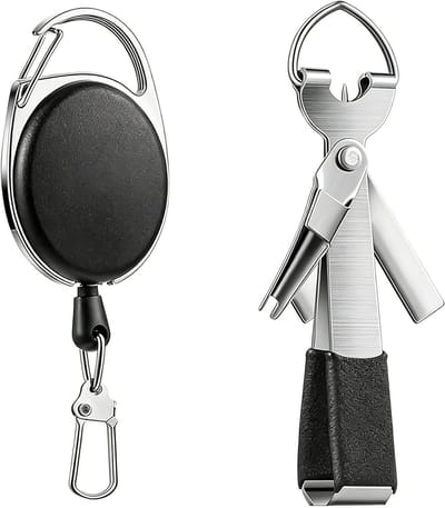 Vislijnsnijder Knoopgereedschap - Visaccessoire Outdoor - Snel Vissen Knopen - Roestvrij Staal Inclusief Retractor - 10x5x1 cm - Zwart