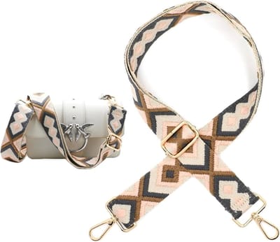 Brede Boho Schouderband voor Handtassen en Schoudertassen, 3.8 cm, Inclusief Karabijnhaak, Roze-Grijs
