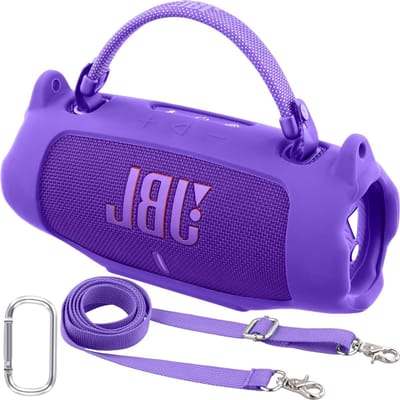 Siliconen Beschermhoes met Afneembare Strap en Multifunctionele Haak voor Draagbare Bluetooth Speaker, Flexibele Case voor JBL Charge 6, Paars, Ideaal voor Bescherming en Gebruiksgemak