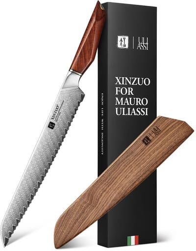 XinZuo x Uliassi – Broodmes Damascus 26 cm – Professioneel Keukenmes – Xing Series – Mauro Uliassi (3-sterren Michelin chef)