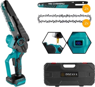 Instava Mini Kettingzaag 20cm – Accu Kettingzaag Zonder Accu – Takkenzaag – Geschikt voor Makita LXT 18V – Complete Set met Koffer & Accessoires