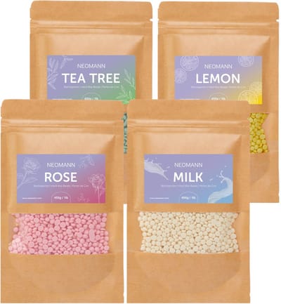 NEOMANN Wax Parels voor Ontharing met Wax 1800g - Rozen, Citroen, Melk & Theeboom Geur - harde Wax of Sax voor Pijnloze Ontharing met Waxkralen - voor Alle Waxverwarmers en voor het Hele Lichaam, Gezicht, Bikinilijn