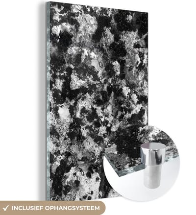 Glasschilderij zwart wit - Zwart - Wit - Steen - Graniet - 120x180 cm - Foto op glas - Slaapkamer decoratie