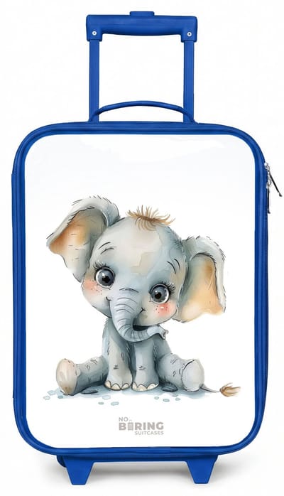 NoBoringSuitcases.com® - Kinderkoffer blauw - Kindertrolley jongen - Baby olifant - Koffer kind lichtgewicht - Reiskoffer trolley voor kinderen - Koffertje met lichtgevende wieltjes - Rolkoffer
