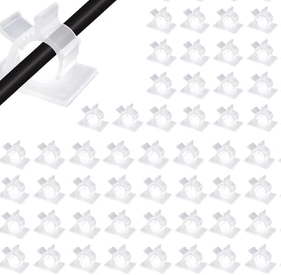50 Stuks 4-delige Verstelbare Zelfklevende Nylon Kabelclips – Witte Draaghouders voor Maximale Diameter 12mm (0,47 inch) – Snoerbeheer voor Thuis, Kantoor, Auto – Duurzaam & Eenvoudige