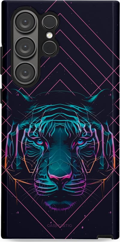 Casetastic hoesje geschikt voor Samsung Galaxy S23 Ultra - Dubbellaagse bescherming - Neon Tijger - Fashion Case - Donkerblauw