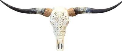 Longhorn skull gegraveerd wit