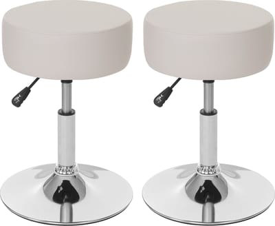 Set van 2 krukken MCW-C22, kruk make-up kruk, in hoogte verstelbaar Ø 35cm ~ kunstleer, crème
