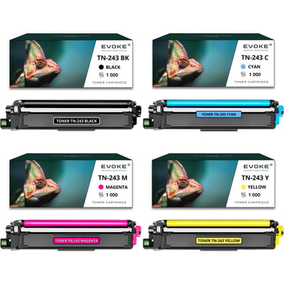 Evoke Compatibele Toner voor Brother Tn-243 Tn243 4X Cmyk:Tn243Bk Zwart,Tn243C Cyaan,Tn243M Magenta,Tn243Y Geel 4000 Pagina's Hl-L3210Cw L3230Cdw L3270Cdw; Dcp-L3510Cdw L3550Cdw; Mfc-L3710Cw L3730Cdn