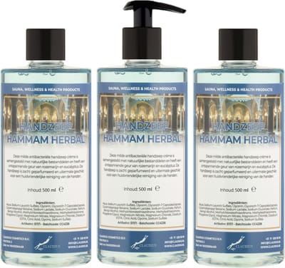 Handzeep Hammam Herbal 500 ml - met gratis pompje - set van 3 stuks