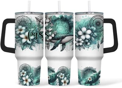 Creasowl® - Walvis - Tumbler - 40oz - RVS Thermosbeker met Handvat en Rietje - 1.2 Liter Drinkbeker To Go - Geschikt voor Warme en Koude Dranken - Thermosbeker - Thermosfles - Tumbler - Drinkfles - Mug - Thermoskan - RVS