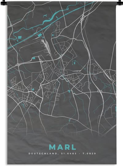 Wandkleed - Wanddoek - Duitsland – Blauw – Marl – Stadskaart – Kaart – Plattegrond - 120x180 cm - Wandtapijt
